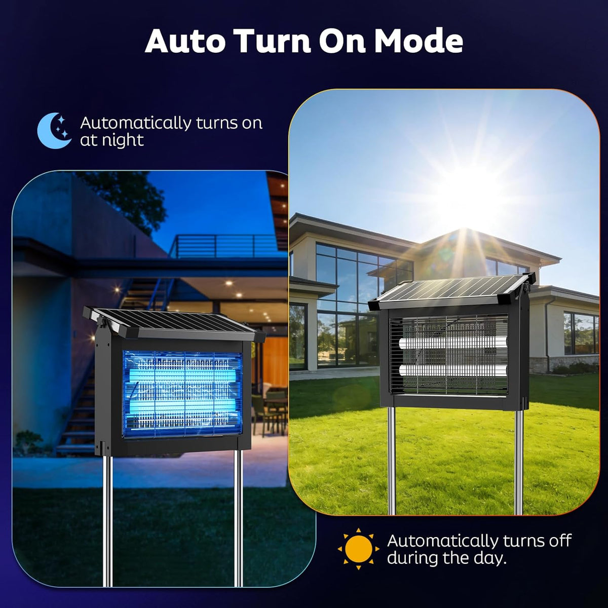 OnBeam Solar Bug Zapper Outdoor, Mosquito Zapper Waterproof Electric Fly Zapper Rechargeable Mosquito Killer Lamp with 10W Solar Panel, 4500V Cordless Fly Trap for Backyard, Patio, Garden, RV, Camping
